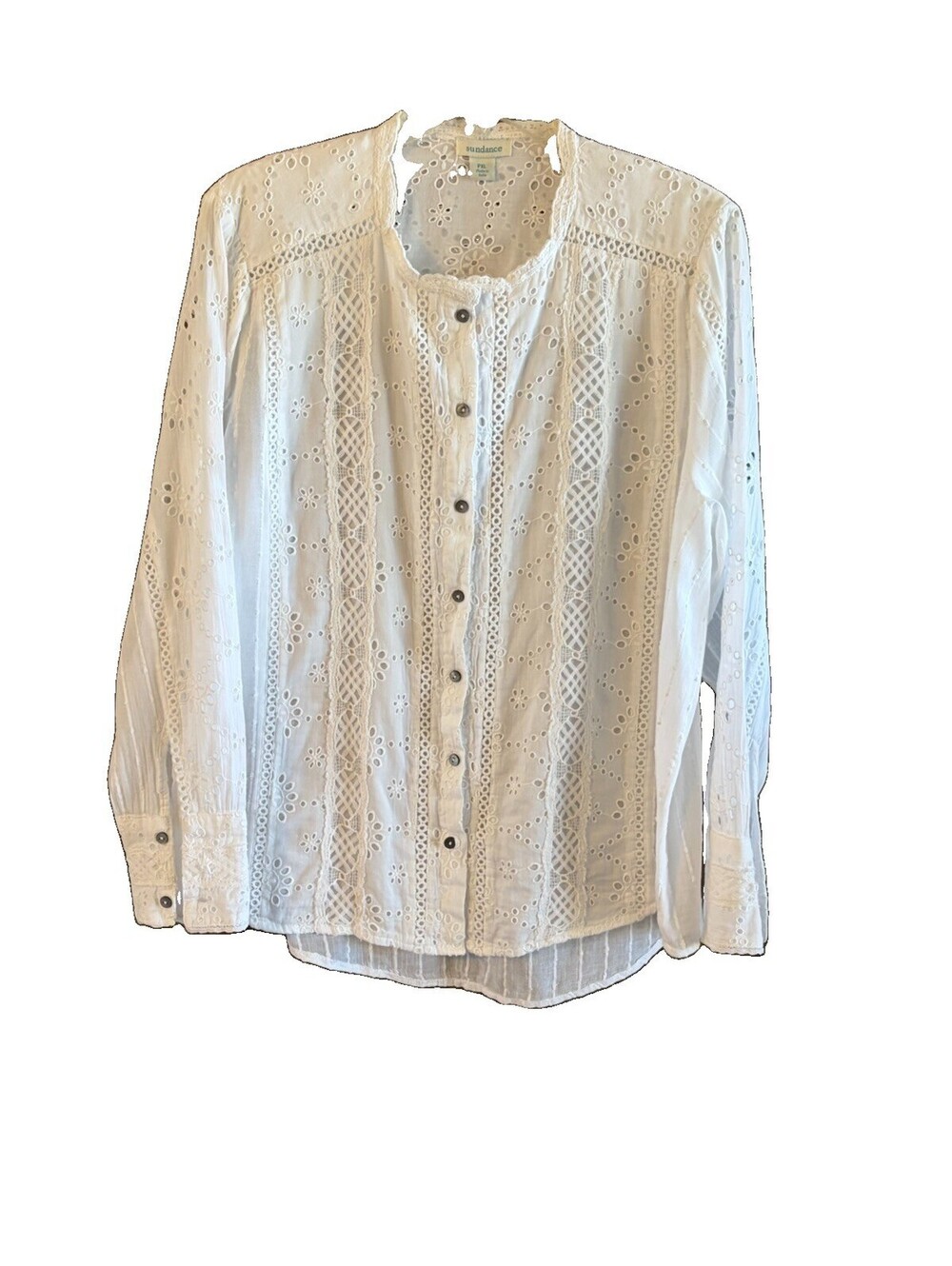 Sundance White Western Eyelet Button Up Blouse PXL 100% Cotton